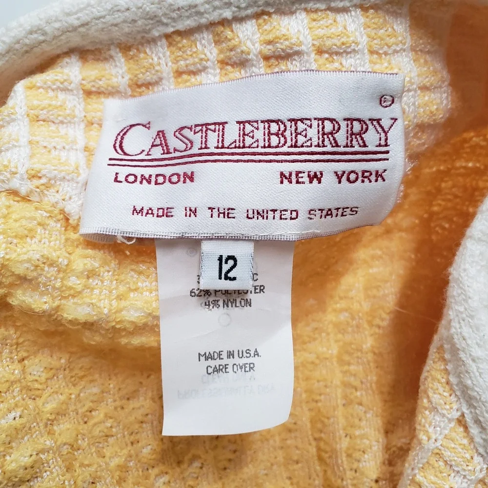 Vintage Castleberry Womens Yellow Woven Tweed Jacket Skirt Set Size 12 Old Money - Picture 8 of 11
